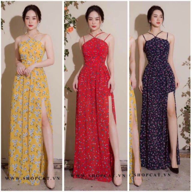 ĐẦM MAXI CỔ YẾM XẺ TÀ (có lót quần)