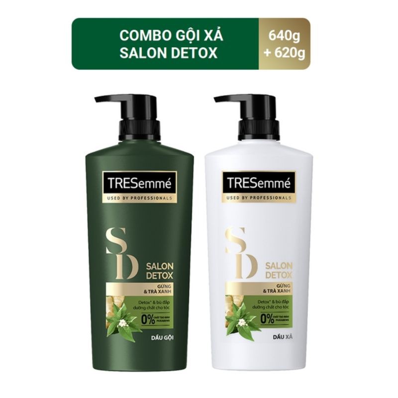 Dầu gội/xả TreSemme Salon Detox Gừng và Trà xanh giúp tóc chắc khoẻ 640g