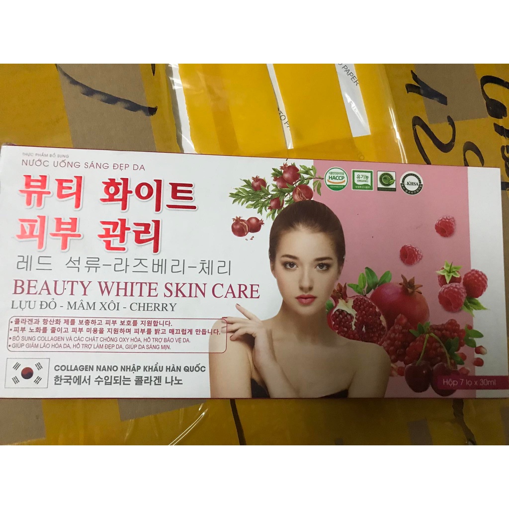 Nước uống đẹp da COLLAGEN BEAUTY WHITE SKIN CARE Lựu đỏ - Mâm Xôi -Cherry giúp giảm lão hóa da , hỗ trợ làm đẹp