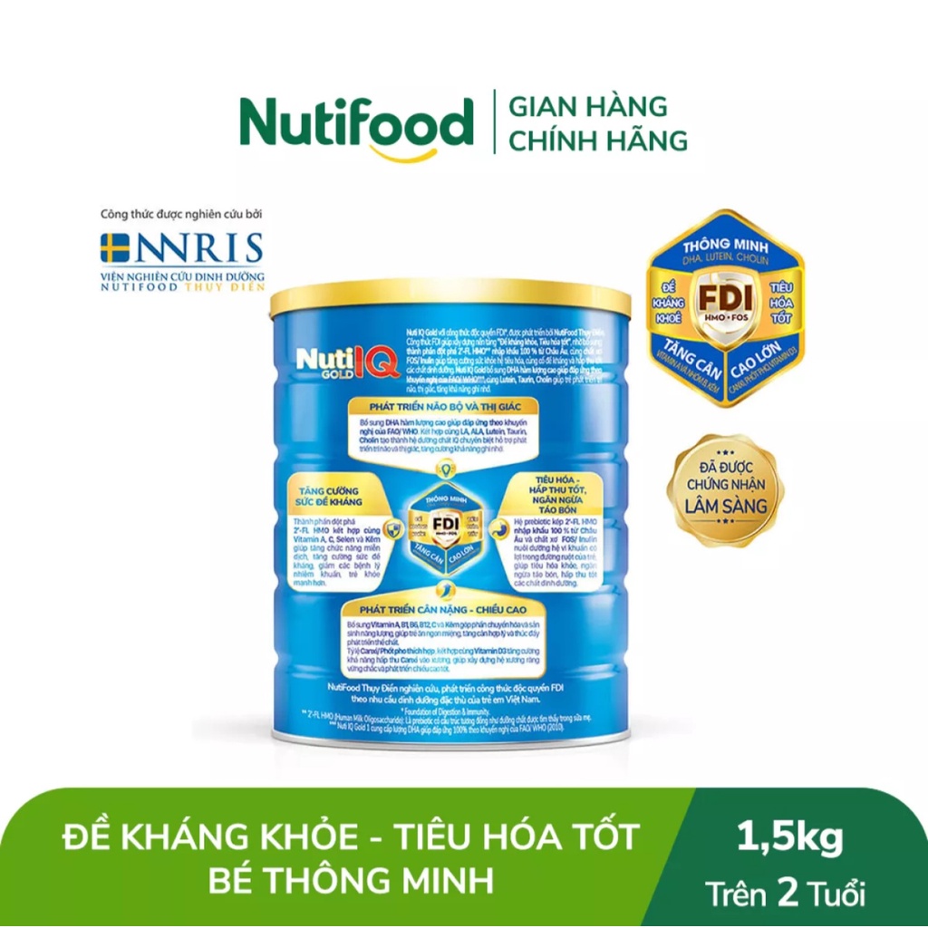 [HSD T11-2023] Combo 2 Hộp Sữa Bột Nutifood Nuti IQ Gold 4 1.5kg/lon
