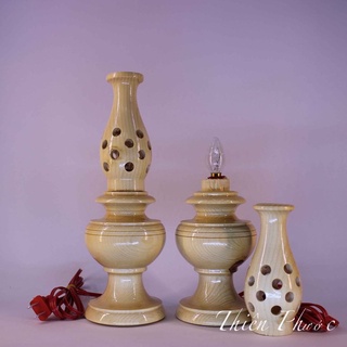 Đèn Gỗ - 2 Cây Đèn Bàn Thờ Gỗ Thấp 26cm