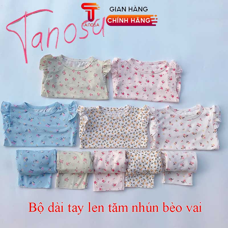 Đồ bộ dài tay len tăm nhún bèo vai TANOSA cho bé gái,bộ hoa nhí cánh tiên xinh xắn cho bé 8-22kg