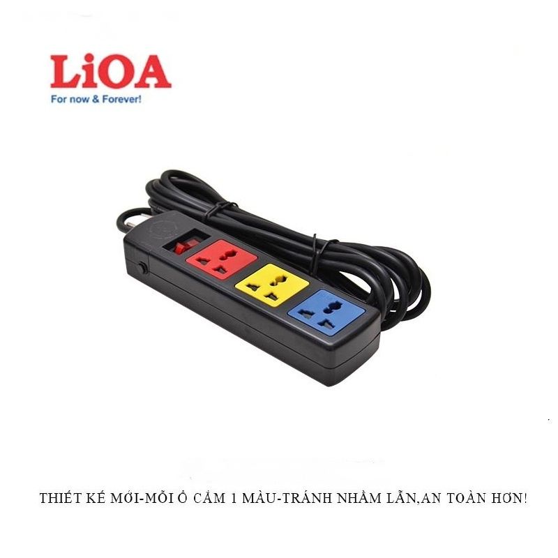 Ổ cắm LiOA 3D32N (3m) - 3D52N (5m) 3 lỗ kéo dài đa năng chính hãng, 3 ổ cắm 3 chấu, 1 công tắc