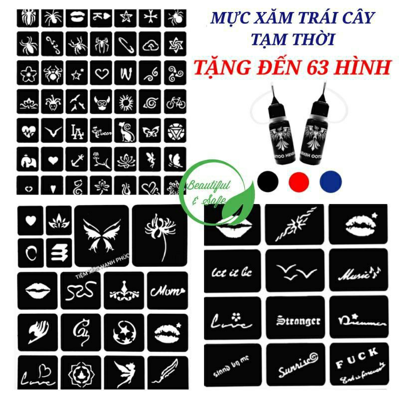 [GIÁ SỈ] Combo Mực xăm trái cây tạm thời + 1 khuôn hình xăm tạm thời, tặng 1 hình xăm giả