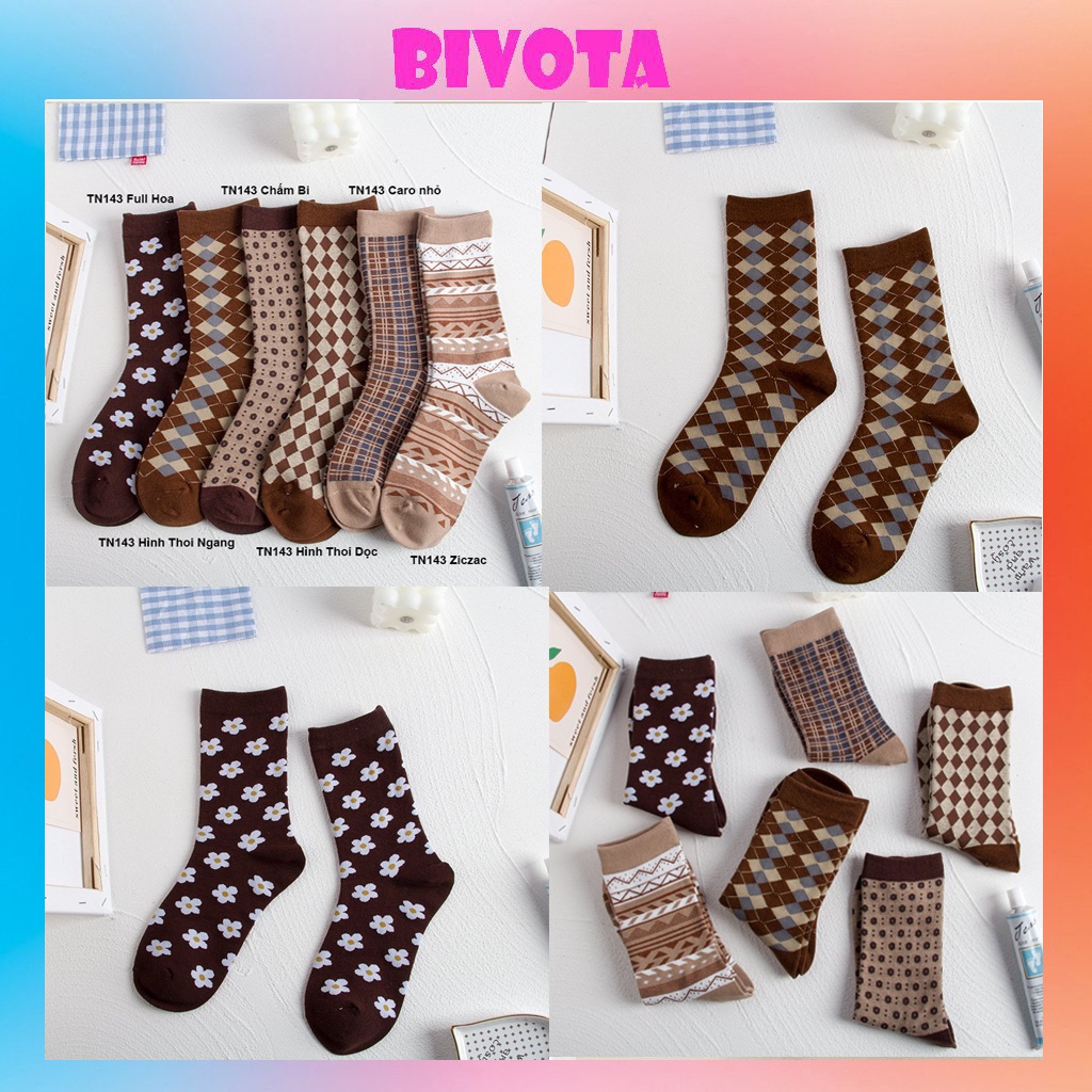 [Mã FAMARAL1 giảm 10K đơn 50K] Tất cổ cao Bivota vớ thổ cẩm phong cách vintage dễ phối chất len cao cấp siêu đẹp T141