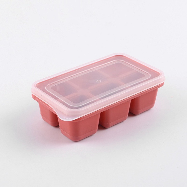 Khay Làm Đá Silicone 6 Ô Có Nắp Tiện Lợi, Khuôn Đựng Đá Tủ Lạnh Làm Thạch Kem Bảo Quản Chống Mùi