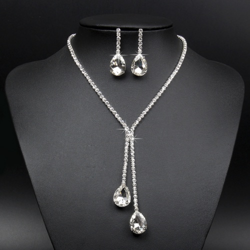 Bộ Vòng cổ + Bông Tai Đính Kim Cương Giả Hình Giọt Nước Cho Nữ