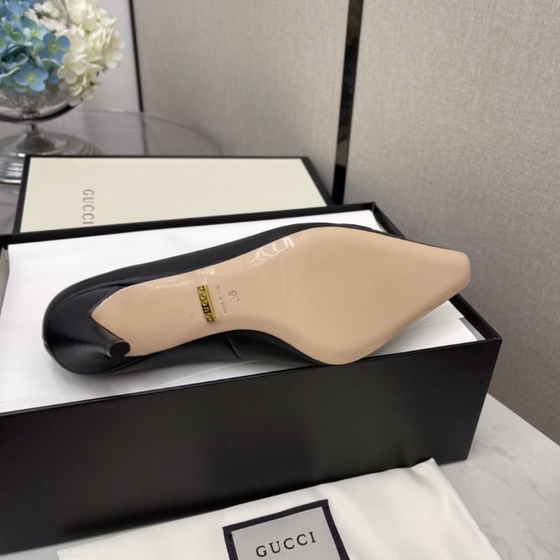 giày cao gót nữ da thật mũi vuông gót 7,5cm quai xích Gucci GC