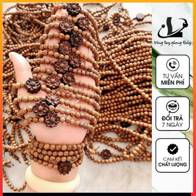 Vòng Tay Trầm Hương 108 Hạt Mix Hoa Sen Phong Thuỷ N5