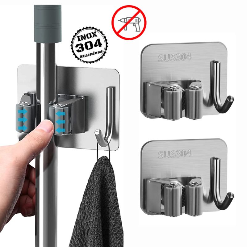 Móc treo chổi cây lau nhà Inox 304 SLN01 đồ dùng nhà tắm dán tường không khoan
