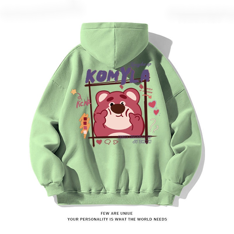 Áo Khoác Sweater Dày Dặn In Họa Tiết Gấu Và Dâu Tây Dễ Thương Phong Cách Nhật Bản Thời Trang Xuân Thu Cho Cặp Đôi