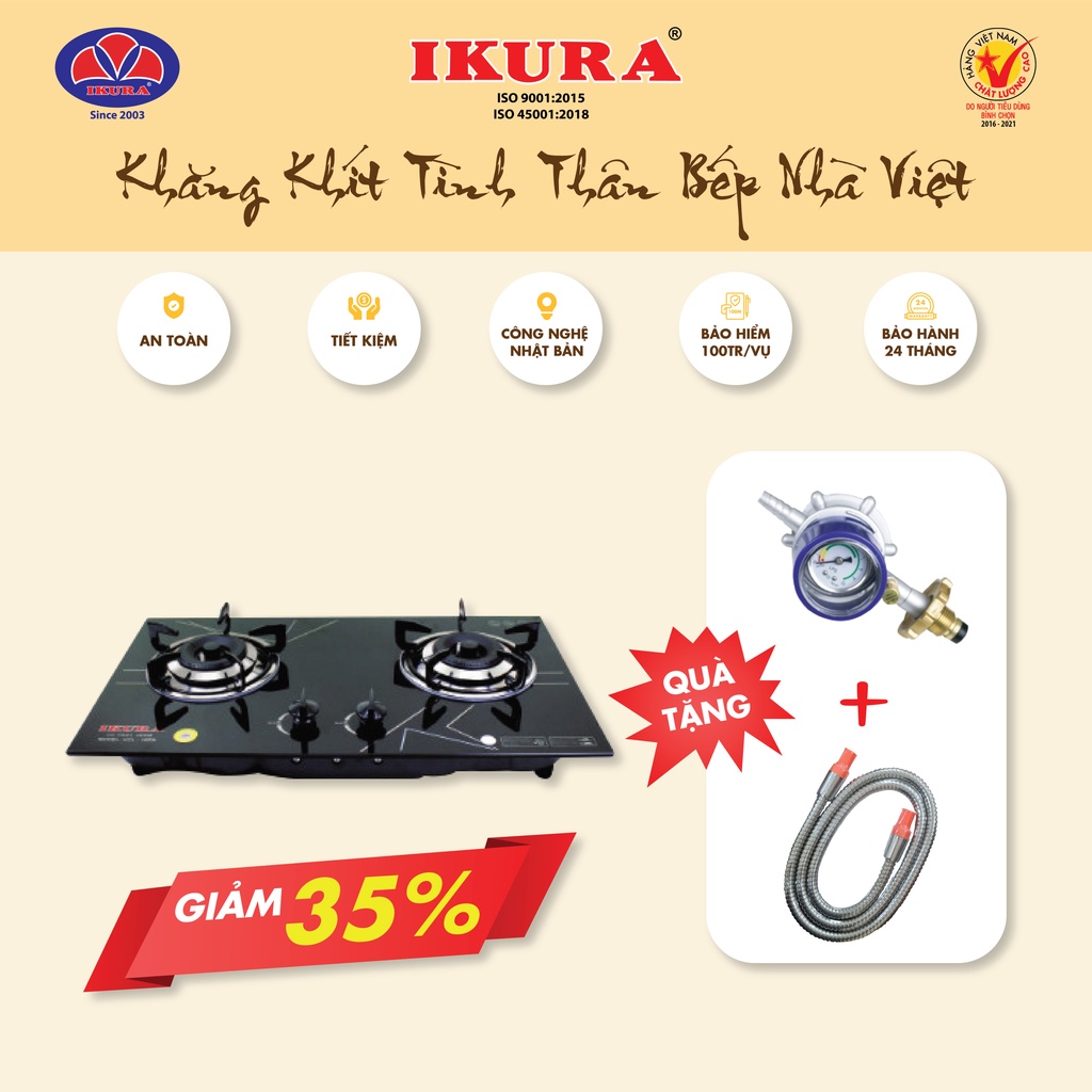 Bếp gas âm kính IKURA - IV 1GPA- Đánh lửa IC
