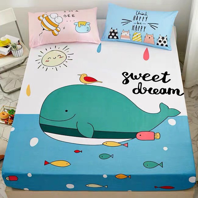 Bộ ga gối cotton 3d hoạt hình cho bé yêu , Ga Gối cotton chất vải mềm mịn giá rẻ