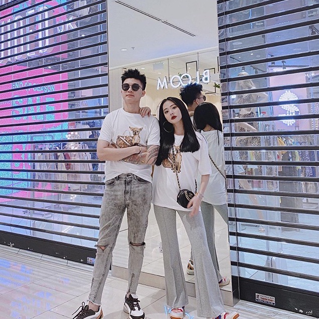Áo Thun Mẹ Và Bé Gái In Giỏ Xách Con Cún Màu Trắng DLX