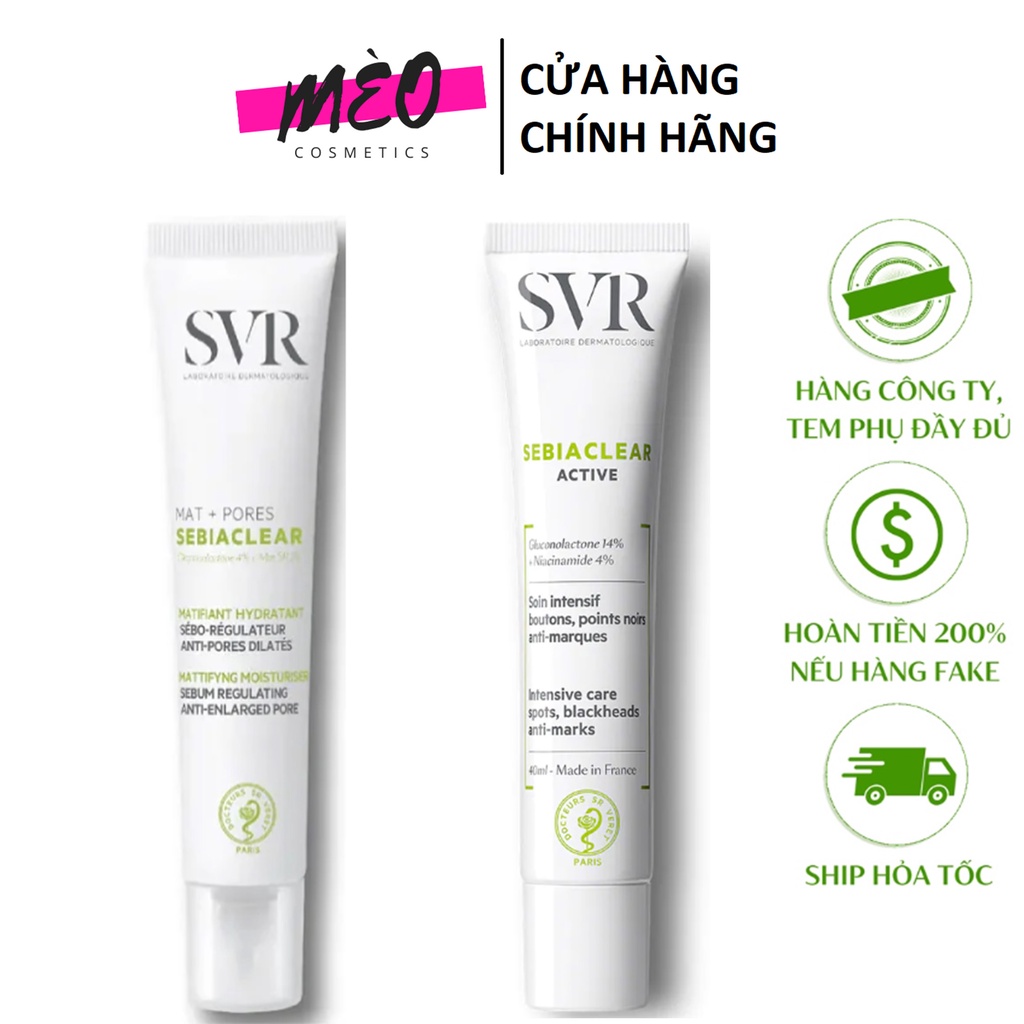 Kem Dưỡng Kiềm Dầu, Ngừa Thâm, Giảm Mụn và Thu Nhỏ Lỗ Chân Lông SVR Sebiaclear Mat + Pores Và SEBIACLEAR Active 40ml