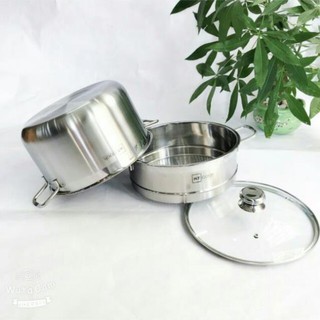 Nồi hấp xửng 28cm HT-cook vung kính inox 430 cao cấp