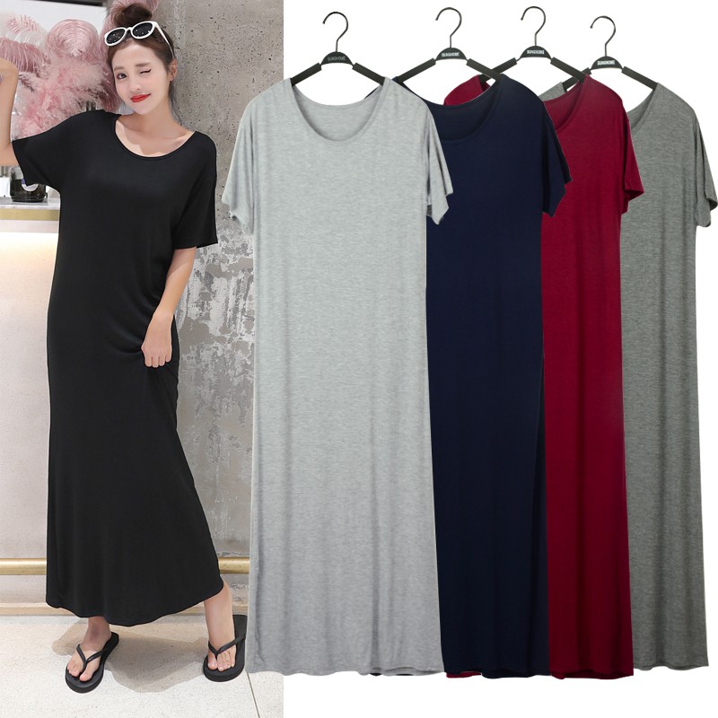 Đầm Maxi Cổ Tròn Màu Trơn Thời Trang Cho Nữ