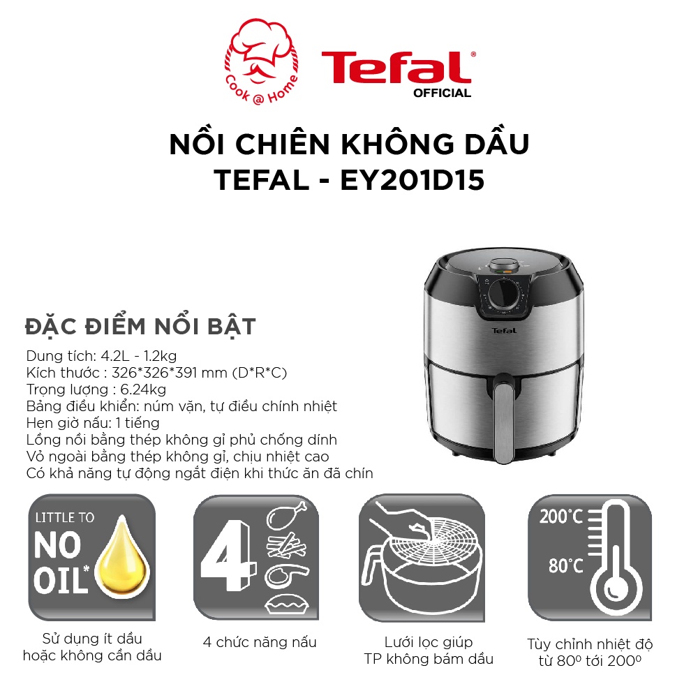 Nồi chiên không dầu Tefal EY201D15 - 4.2L, 1500W