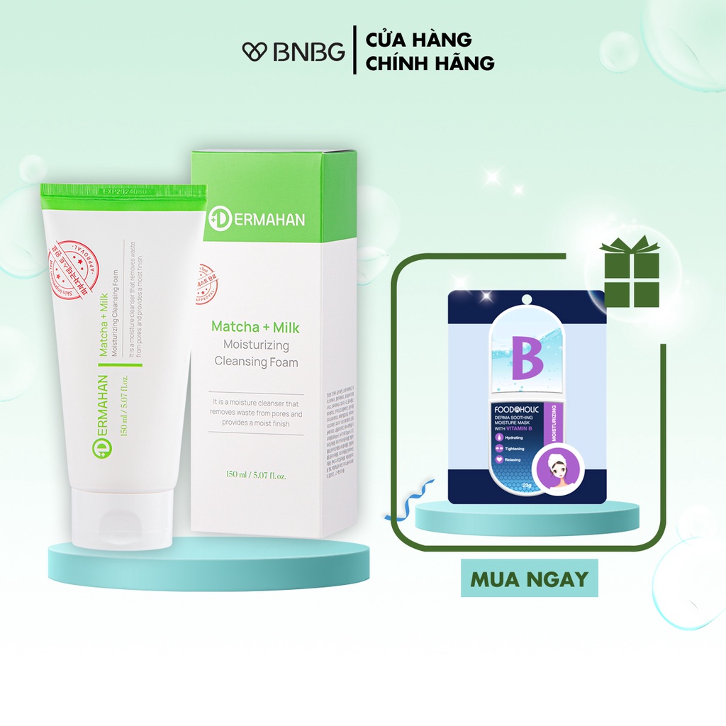 Sữa Rửa Mặt Trà Xanh Giảm Nhờn, Giảm Mụn Dermahan Matcha & Milk Moisturizing Cleansing Foam 150ml