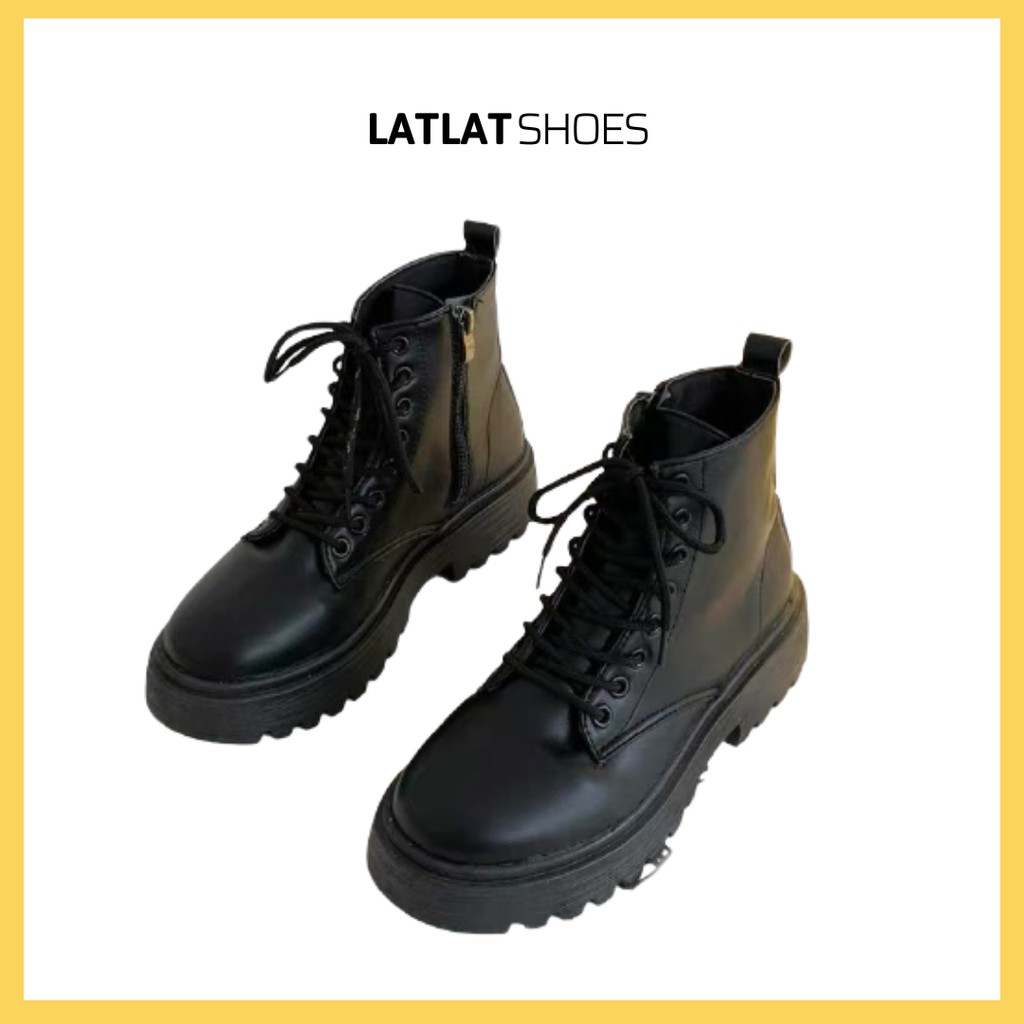 [ORDER] Giày Boots Nữ Khóa Kéo Buộc Dây Màu Đen Phong Cách Trẻ Trung Thời Trang🍒🍒