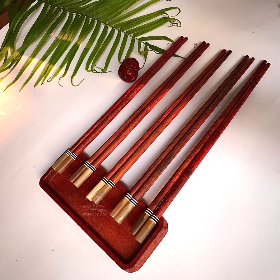 Đũa Gỗ Trắc  Bọc Sừng, Vân Đẹp, Chống Mốc - Đũa Gỗ Ăn Cơm Gỗ Trắc Tự Nhiên Không Chất Bảo Quản-Sừng Hồng- Mẫu 1