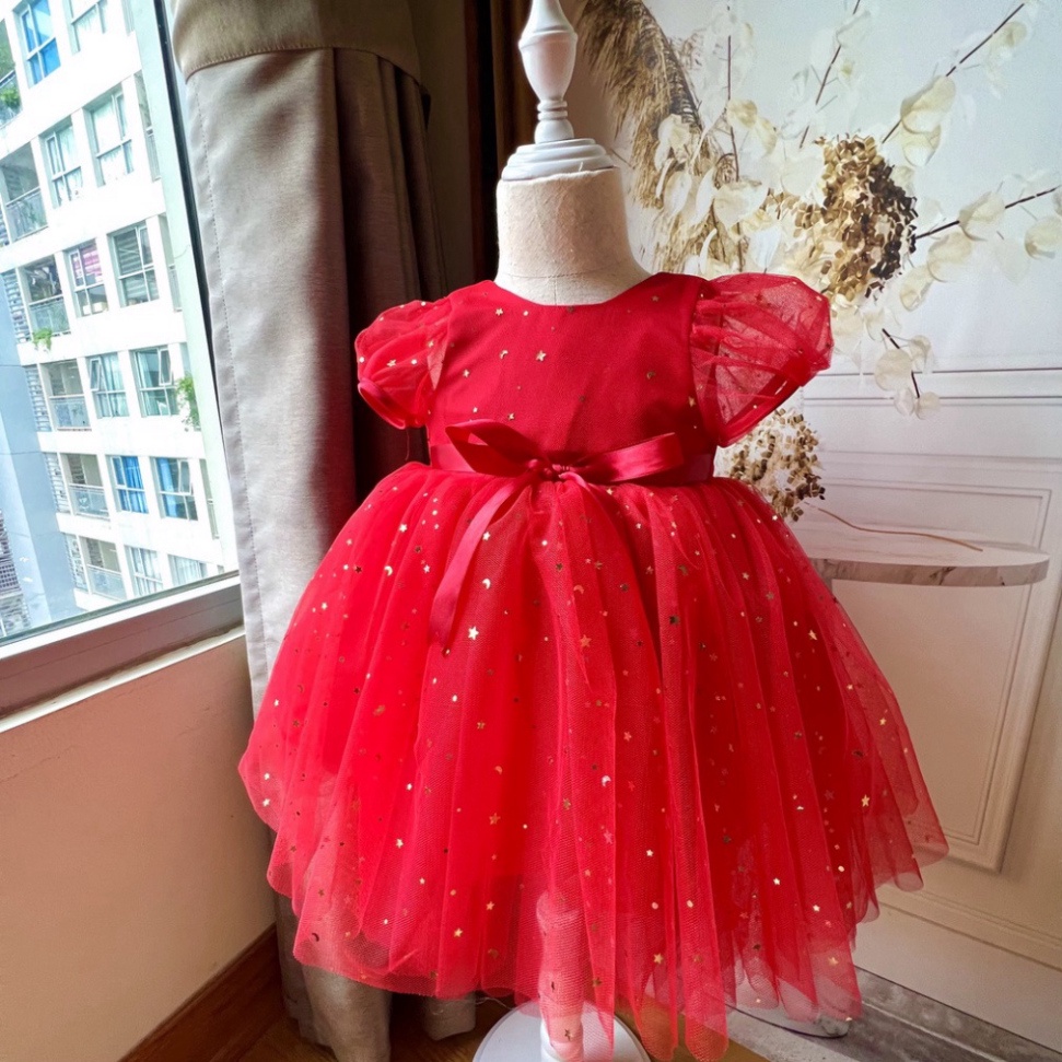 Váy đầm công chúa babydoll dự tiệc họa tiết thắt nơ cho bé 2,3,4,5,6,7,8,9,10,11,12 tuổi zam.mom's