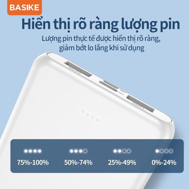 Sạc dự phòng BASIKE PT62 10000mAh có hai đầu ra USB thích hợp cho iPhone và Android