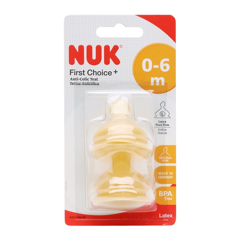 Núm ty cao su siêu mềm thay bình cổ rộng NUK 0-6 tháng size L (núm cháo)