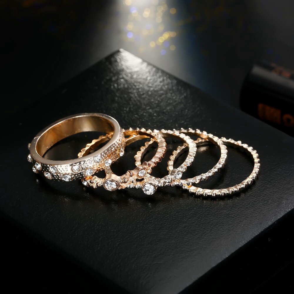Set 5 Nhẫn Đính Đá Kiểu Gợn Sóng Thời Trang Cho Nữ