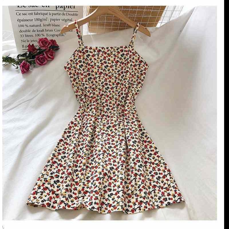 Thời Trang Đầm Hoa Hai Dây Phong Cách Retro Dễ Phối Đồ Cho Nữ