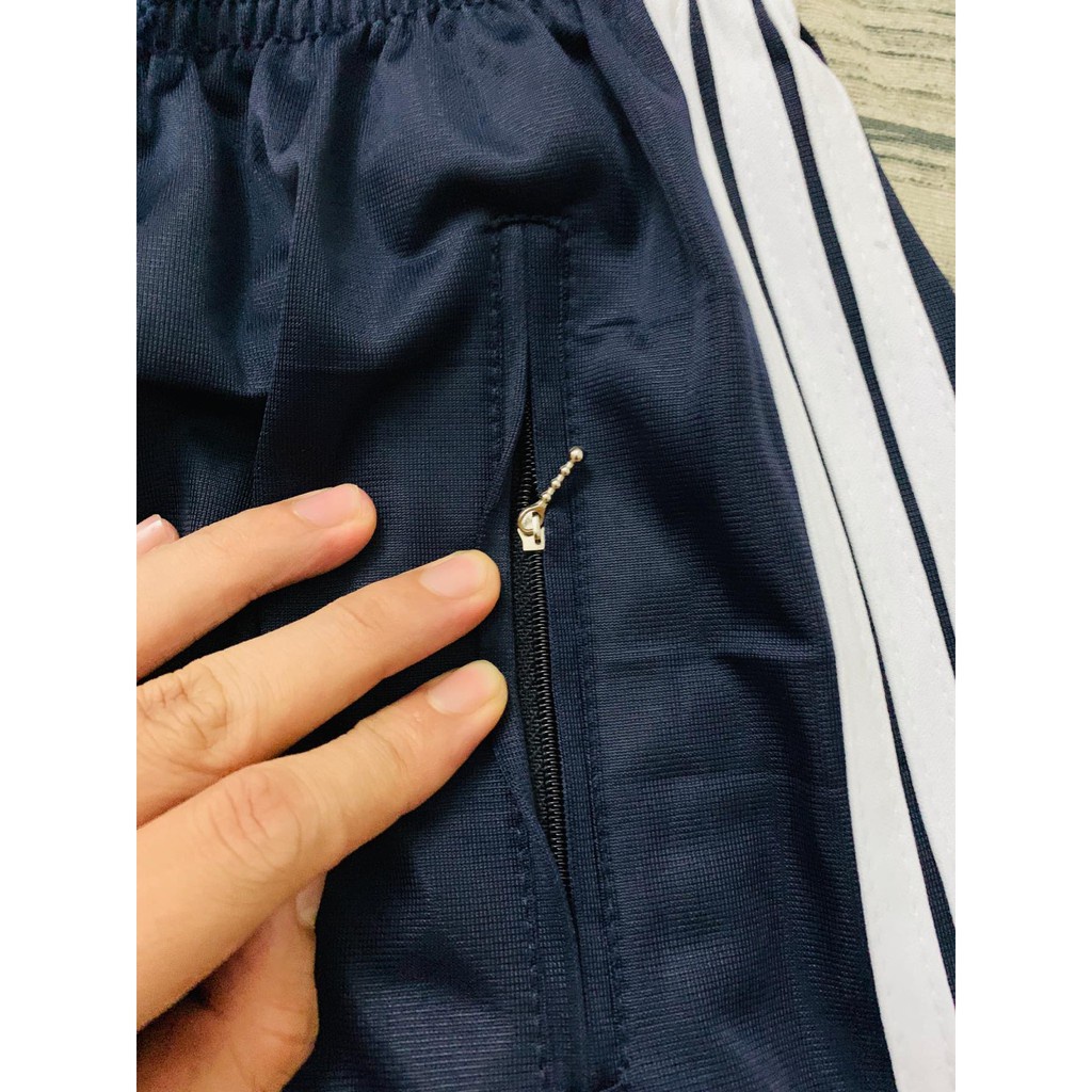 QUẦN THỂ DỤC HỌC SINH XANH ĐEN 3 SỌC TÚI ZIP VẢI ĐẸP