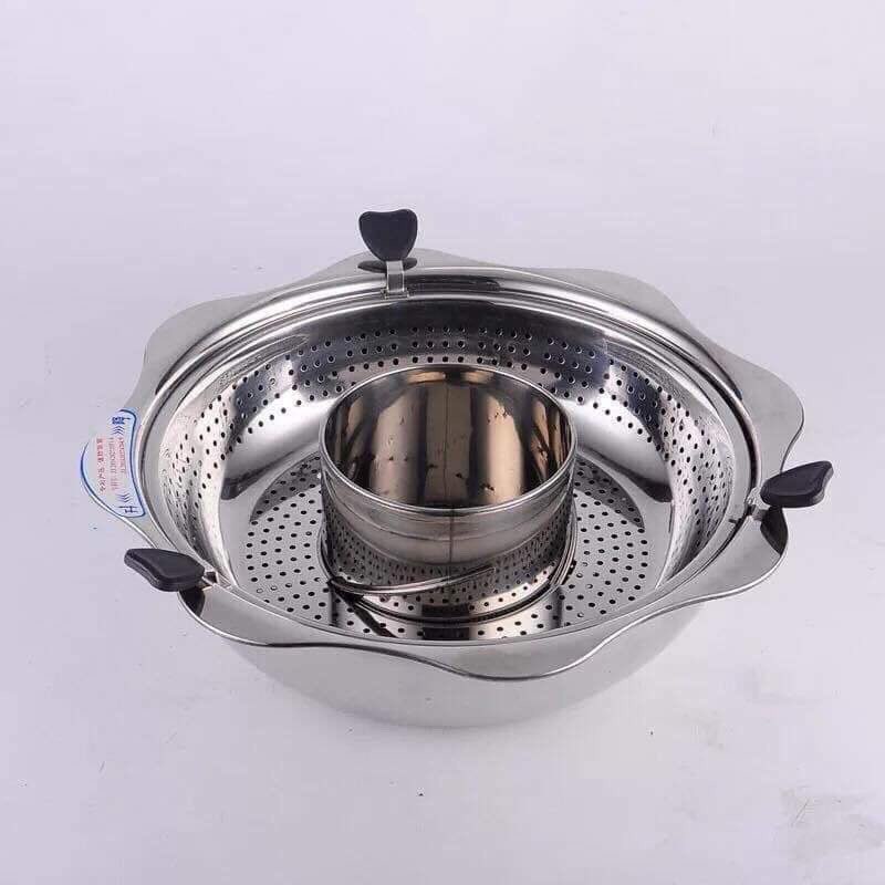 Nồi lẩu xoáy 2 tầng inox cao cấp, Nồi lẩu size 32 dùng cho bếp từ và ga