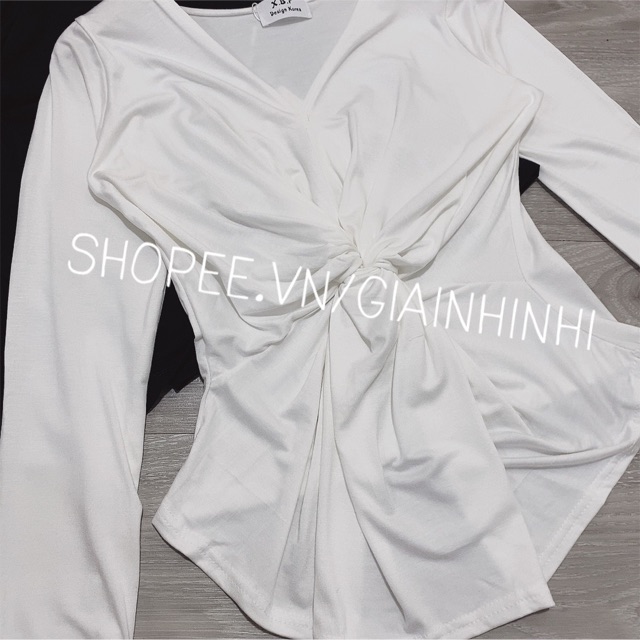 Áo kiểu xoắn bụng thun dẻo dài tay, Áo thun dáng ôm co giãn AK1623 - NhiNhiShop