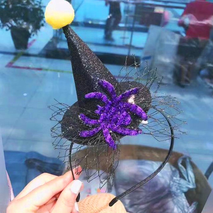 Băng đô Halloween cao cấp hình nón phù thủy huyền ảo phối lưới ma quái cực sành điệu BBShine – HLW004