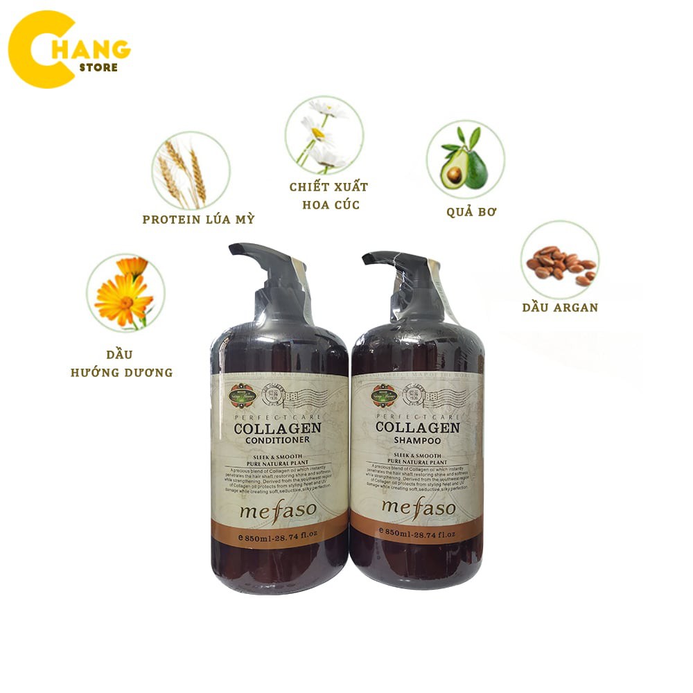 Cặp Dầu Gội + Dầu Xả Colagen Mefaso 850ml X2 Dưỡng Ẩm Và Phục Hồi Tóc Hư Tổn | BigBuy360 - bigbuy360.vn