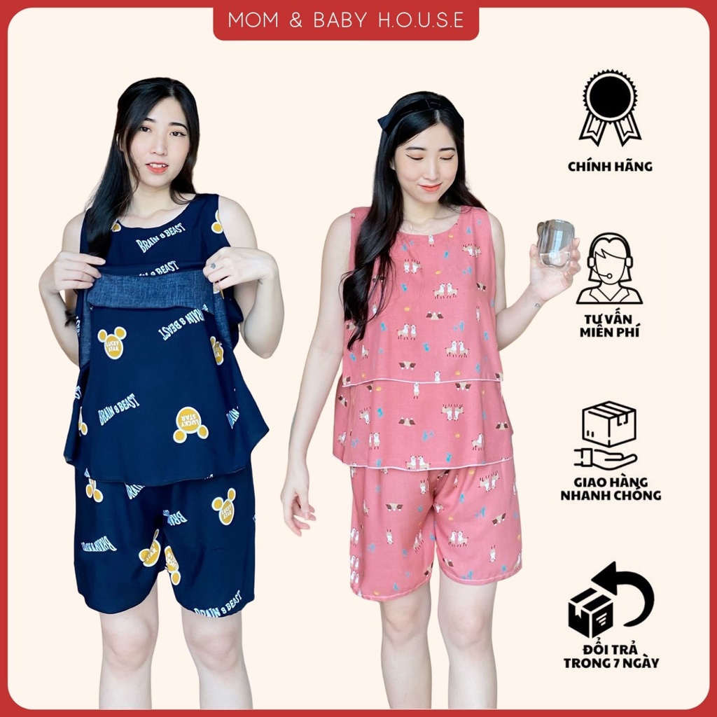 ☁Bộ đồ bầu tôn 2 da thái đùi lớp mặc nhà nhẹ mát