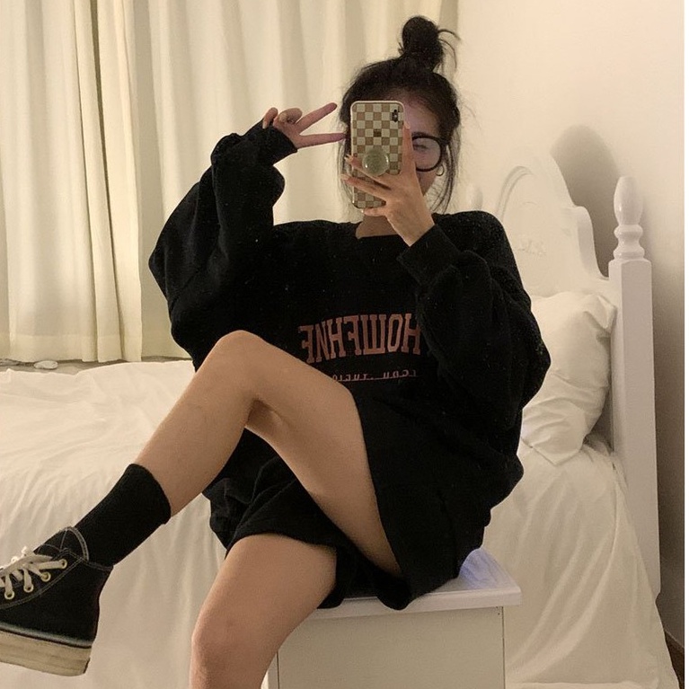 Bộ quần áo nữ OTHO nỉ bông set quần áo đen nâu freesize cá tính ulzzang phong cách Hàn Quốc