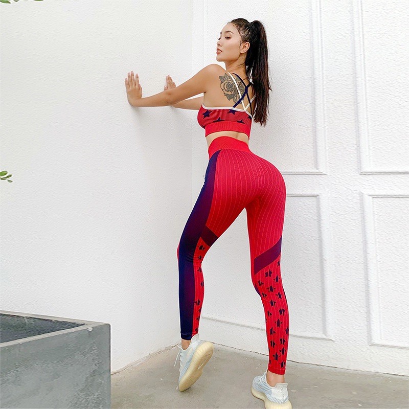 Bộ tập gym nữ , đồ thể thao yoga hai dây dệt kim hình sao
