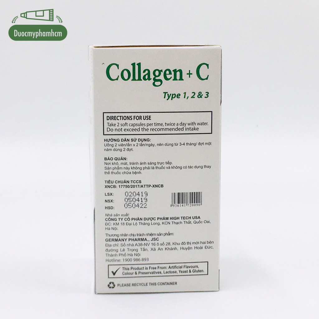 Collagen C + Trắng,Viên Uống Đẹp Da, Trắng Da 16000mg, đẹp da, sáng da, mờ thâm, chống lão hóa Hộp 60 viên