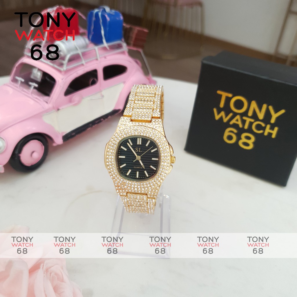 Đồng hồ nữ đẹp SL chính hãng mặt vuông đính đá chống nước tuyệt đối Tony Watch 68