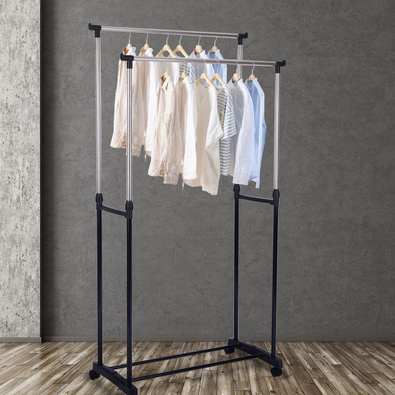 Giá Kệ Treo Quần Áo Giá Phơi Quần Áo Đôi Inox Thông Minh Có Bánh Xe Di Động Tiện Lợi