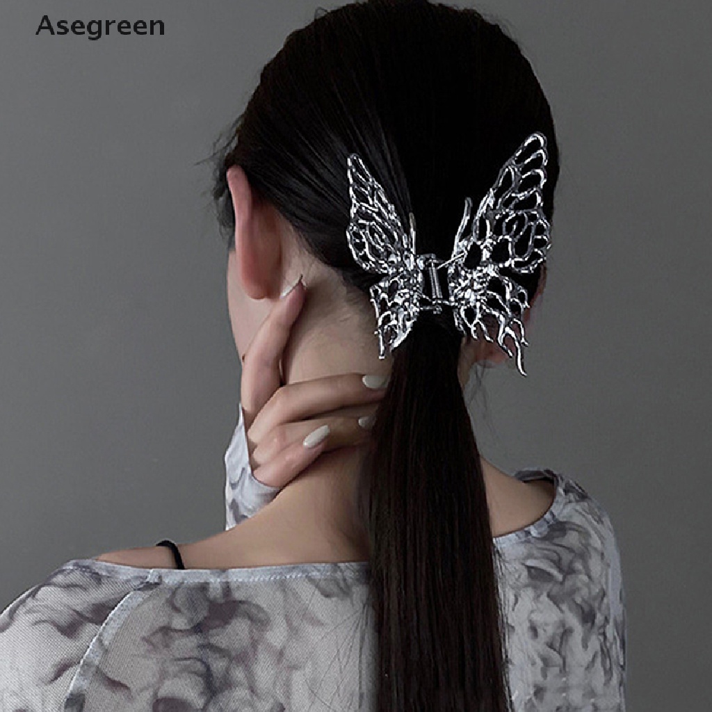 [Asegreen] Kẹp Tóc Bướm / Hoa Hồng Hình Học Màu Bạc Sáng