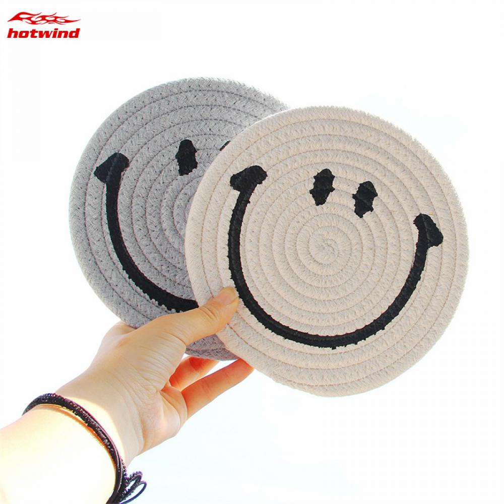 Hw Miếng Lót Ly Dây Cotton Bện Hình Mặt Cười Đơn Giản Cách Nhiệt