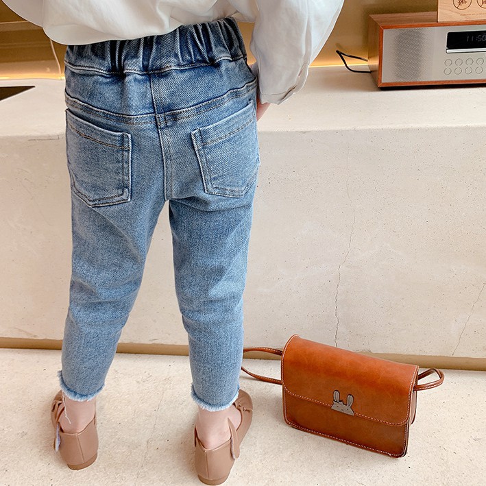 Quần legging dài eo cao vải jean màu trơn phối nút thời trang mùa thu Hàn Quốc 2020 cho bé gái