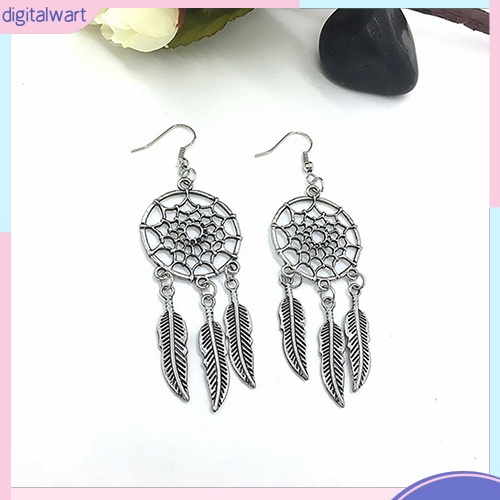 Đôi khuyên tai thiết kế dreamcatcher đính lông vũ phong cách Bohemian cá tính sang trọng dành cho nữ