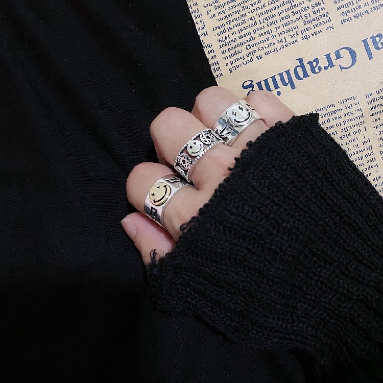 Nhẫn hở hình mặt cười/ hoa cúc dễ thương có thể điều chỉnh cho cặp đôi 223603