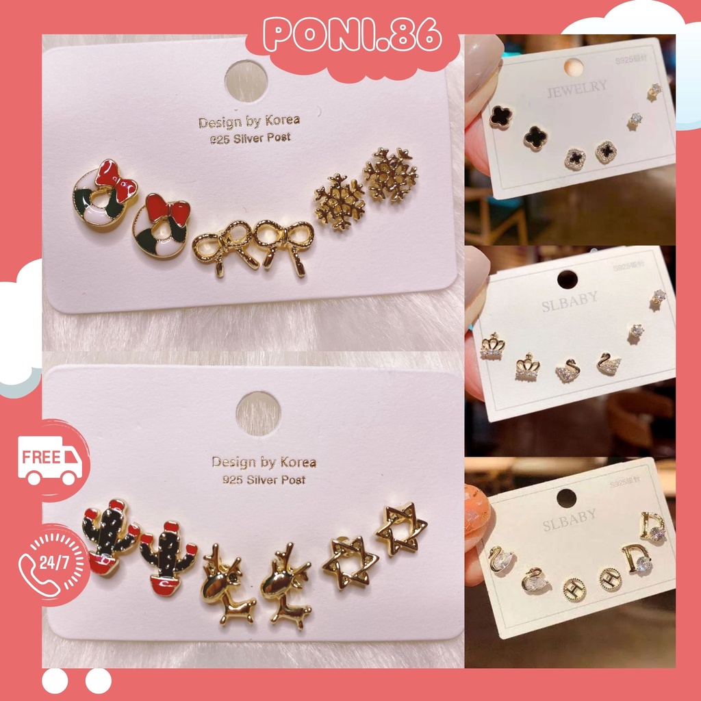 Set 3 đôi hoa tai phong cách Hàn Quốc xinh xắn cho Nữ