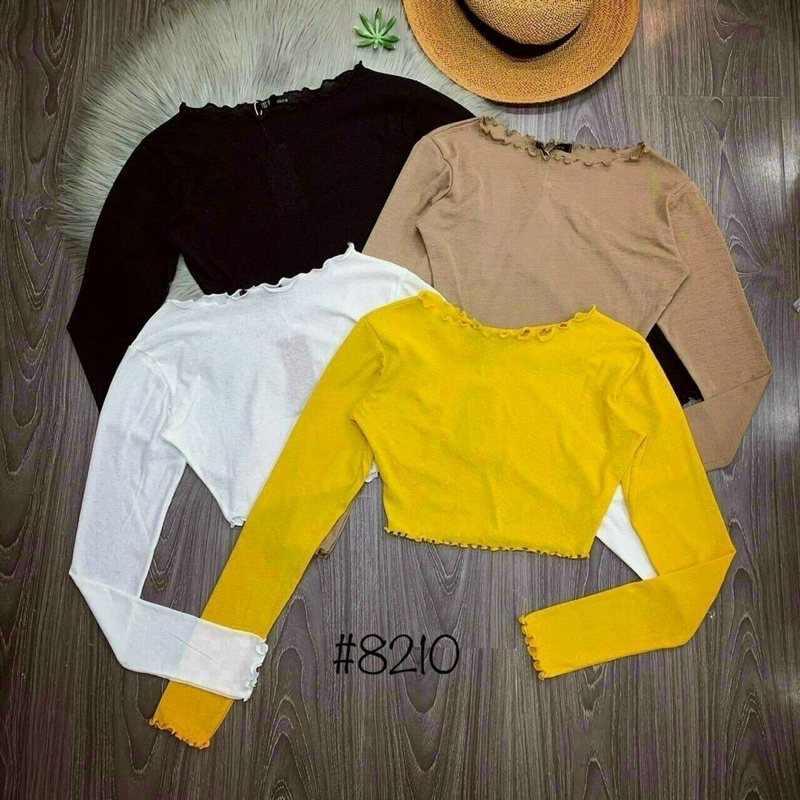 Áo thun kiểu tay dài dáng ôm sát gợi cảm phong cách Hàn QuốcC8777