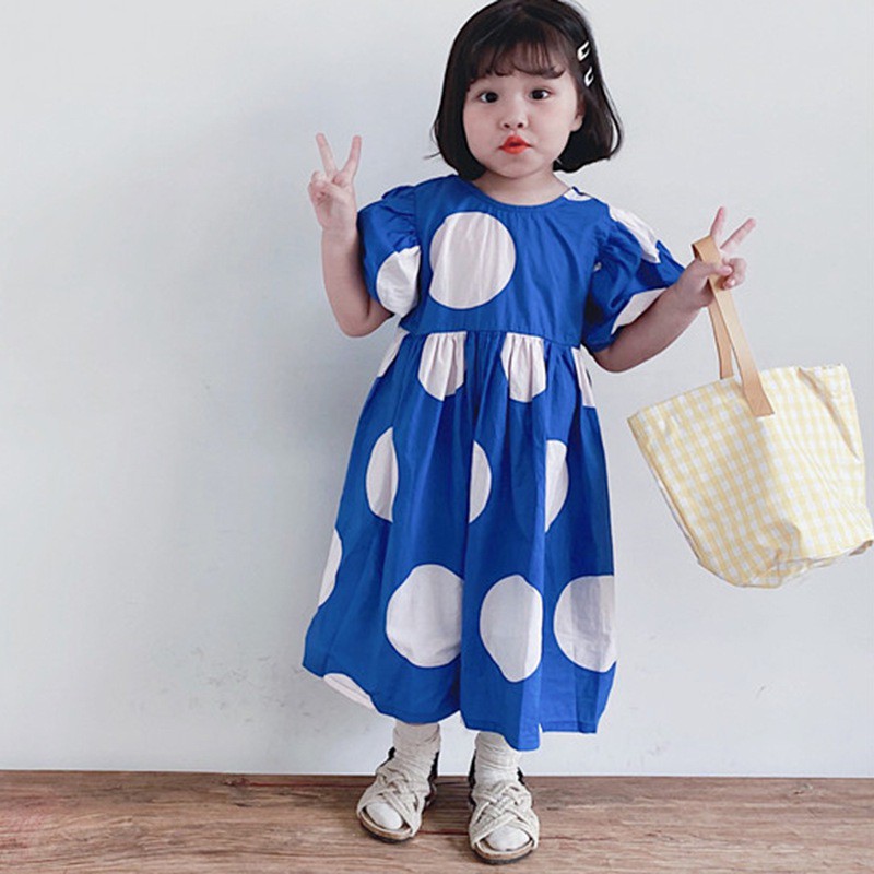 Đầm công chúa cổ tròn hoạ tiết chấm bi đáng yêu cho bé gái 95-130cm