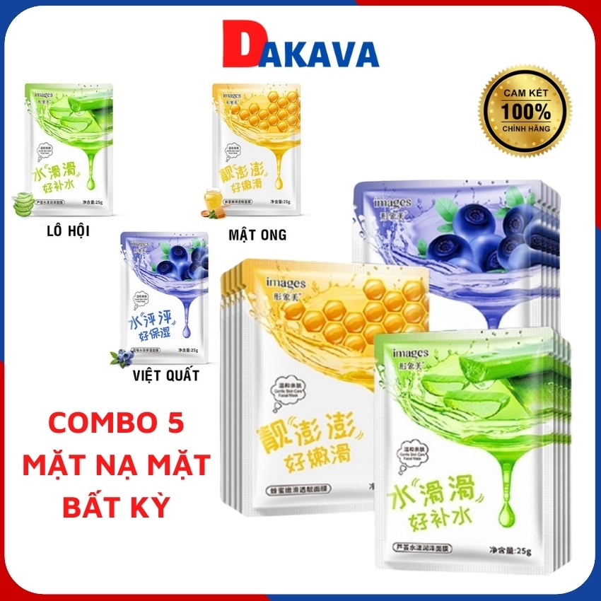 Combo 5 mặt nạ giấy dưỡng da - mask nha đam việt quất mật ong Images cấp ẩm dưỡng trắng DAKAVA MN08